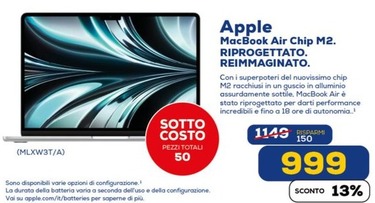 Offerta per Apple - Macbook Air Chip M2 MLXW3T/A  a 999€ in Euronics