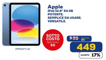 Offerta per Apple - iPad 64 GB 27,7 cm (10.9") Wi-Fi 6 (802.11ax) iPadOS 16 Blu a 449€ in Euronics