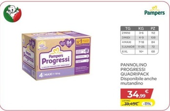 Offerta per Pampers - Pannolino Progressi Quadripack a 34,99€ in Bimbo Store