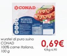 Offerta per  Conad - Würstel Di Puro Suino 100% Carne Italiana  a 0,69€ in Conad