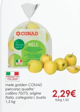 Offerta per  Conad - Mele Golden Percorso Qualità Calibro 70/75, Origine Italia, Categoria I, Busta  a 2,29€ in Conad