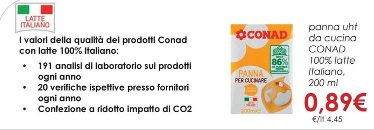 Offerta per Conad - Panna UHT Da Cucina 100% Latte Italiano a 0,89€ in Conad