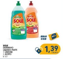 Offerta per Sole - Detersivo Liquido Piatti Limone a 1,39€ in SeBón
