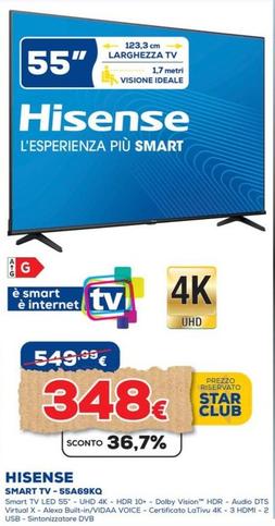 Offerta per Hisense - Smart Tv 55A69KQ a 348€ in Euronics