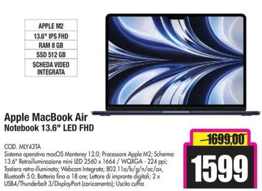 Offerta per Apple - MacBook Air Notebook 13.6" LED FHD a 1599€ in Wellcome