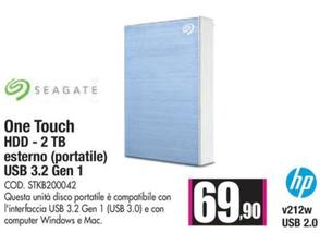 Offerta per Seagate - One Touch Hdd - 2 Tb Esterno (portatile) Usb 3.2 Gen 1 a 69,9€ in Wellcome