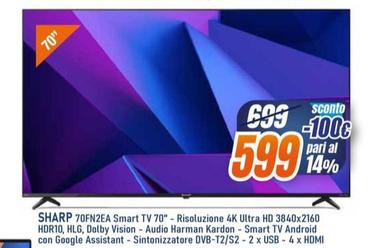 Offerta per Sharp - 70FN2EA Smart Tv 70"- Risoluzione 4k Ultra HD 3840x2160 HDR10 a 599€ in Euroelettrica