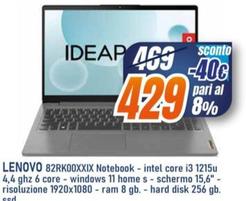 Offerta per Lenovo - Lenovo 82RK00XXIX Notebook - Intel Core i3 1215u 4,4GHZ 6Core - Windows 11Home a 429€ in Euroelettrica