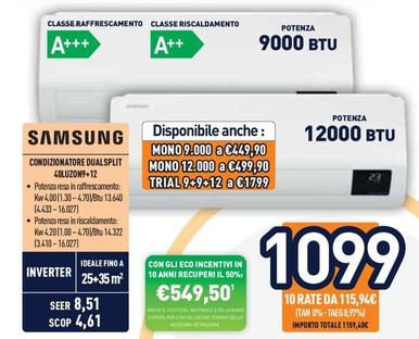 Offerta per Samsung - Condizionatore Dualsplit 40LUZON9+12 a 1099€ in Unieuro
