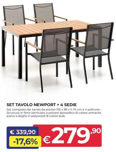Offerta per Set Tavolo Newport + 4 Sedie Antracite a 279,9€ in Progress