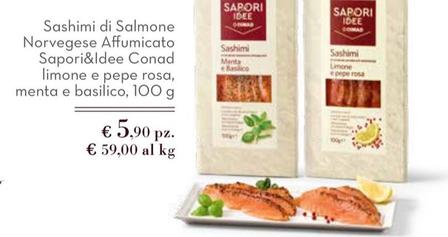 Offerta per  Sapori&Idee - Sashimi Di Salmone Norvegese Affumicato Limone E Pepe Rosa, Menta E Basilico a 5,9€ in Conad