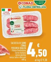 Offerta per  Conad - Salsiccia Di Suino Percorso Qualità  a 4,5€ in Conad