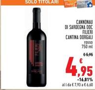 Offerta per Cantina Dorgali - Cannonau Di Sardegna DOC Filieri a 4,95€ in Conad
