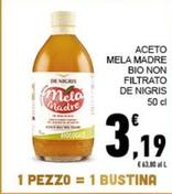 Offerta per De Nigris - Aceto Mela Madre Bio Non Filtrato a 3,19€ in Conad