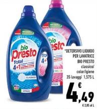 Offerta per Bio Presto - Detersivo Liquido Per Lavatrice a 4,49€ in Conad