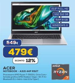Offerta per Acer - Notebook A315 44P R52T a 479€ in Euronics