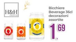Offerta per H&h Lifestyle - Bicchiere Beverage 36cl Decorazioni Assortite a 1,69€ in Portobello