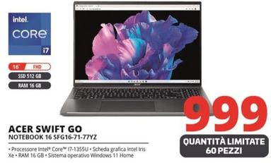 Offerta per Acer - Swift Go Notebook 16 SFG16-71-77YZ a 999€ in Comet