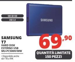Offerta per Samsung - T7 Hard Disk Esterno Usb MU-PC500H/WW a 69,9€ in Comet