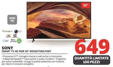 Offerta per Sony - Smart Tv 4K HDR 50" KD50X75WLPAEP a 649€ in Comet