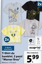 Offerta per T-Shirt Da Bambini, 2 Pezzi "Warner Bros" a 5,99€ in Lidl