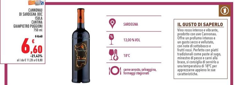 Offerta per Cantina Giampietro Puggioni - Cannonau Di Sardegna DOC Isula a 6,6€ in Conad