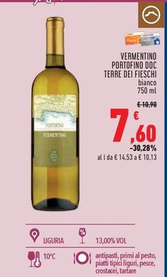 Offerta per Terre Dei Fieschi - Vermentino Portofino DOC a 7,6€ in Conad