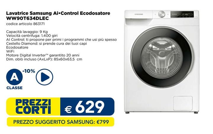 Offerta per Samsung - Lavatrice Ai Control Ecodosatore WW90T634DLEC a 629€ in Esselunga