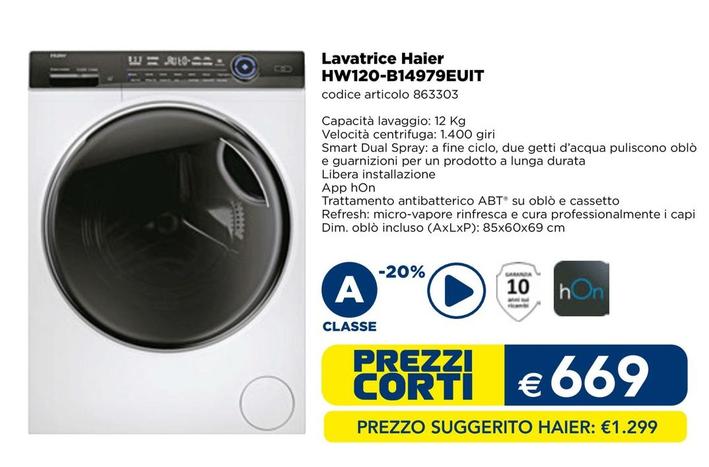 Offerta per Haier - Lavatrice HW120-B14979EUIT  a 669€ in Esselunga