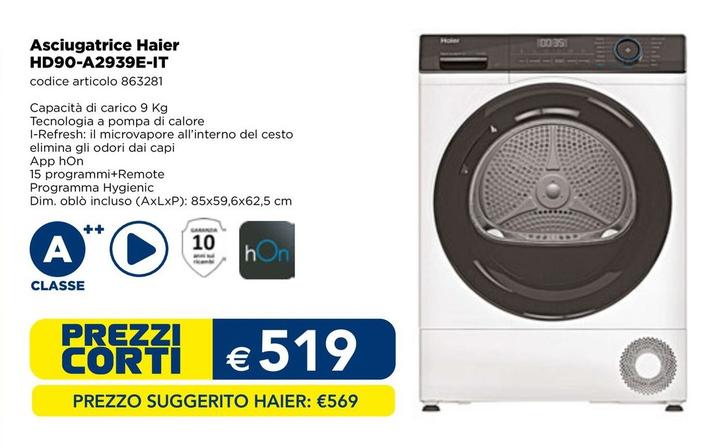 Offerta per Haier - Asciugatrice HD90-A2939E-IT a 519€ in Esselunga