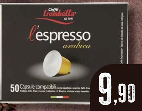 Offerta per Caffè Trombetta - L'Espresso Arabica 50 Capsule Compatibile Con Sistema Nespresso a 9,9€ in Pam