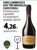 Offerta per Cavicchioli - Vino Lambrusco DOC Tre Medaglie a 4,26€ in Ipercoop