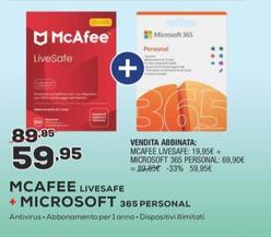 Offerta per Mcafee - Livesafe/Microsoft - 365 Personal a 59,95€ in Euronics