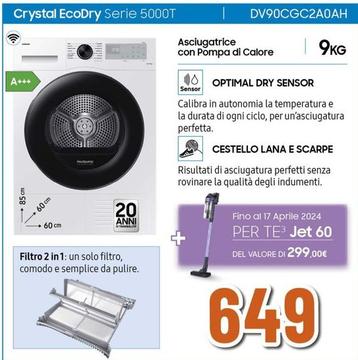 Offerta per Samsung - Asciugatrice Con Pompa Di Calore DV90CGC2A0AH  a 649€ in Expert