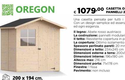 Offerta per Toscana Garden - Casetta Oregon Panelli 20 Mm Porta Singola a 1079€ in Coop