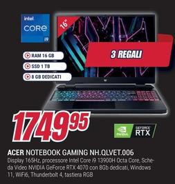 Offerta per Acer - Notebook Gaming NH.QLVET.006 a 1749,95€ in Trony