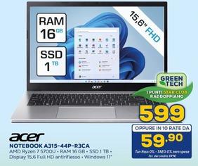 Offerta per Acer - Notebook A315 44P R3CA a 599€ in Euronics