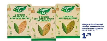 Offerta per Sogno Veg - 2 Burger Soia Melanzane/Carciofi E Pomodori Secchi/Semi Di Zucca E Di Girasole a 1,79€ in IN'S
