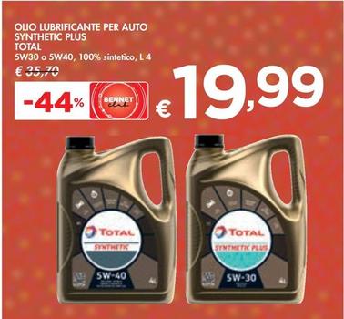 Offerta per Total - Olio Lubrificante Per Auto Synthetic Plus a 19,99€ in Bennet