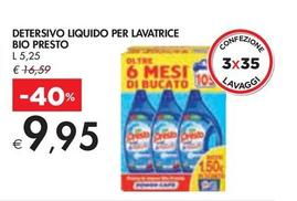 Offerta per Bio Presto - Detersivo Liquido Per Lavatrice a 9,95€ in Bennet