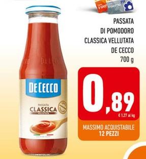 Offerta per De Cecco - Passata Di Pomodoro Classica Vellutata a 0,89€ in Conad
