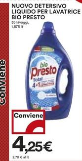 Offerta per Bio Presto - Nuovo Detersivo Liquido Per Lavatrice a 4,25€ in Coop