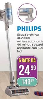 Offerta per Philips - Scopa Elettrica XC201101 Wirless Autonomia 40 Minuti Spazzol Aspirante Con Luci Led a 149,99€ in Portobello