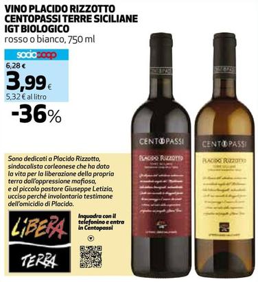 Offerta per Centopassi - Vino Placido Rizzotto Terre Siciliane IGT Biologico a 3,99€ in Coop