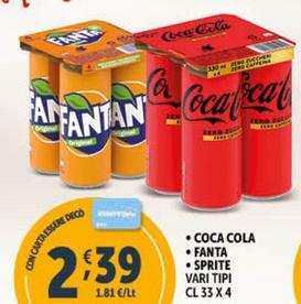 Offerta per Coca Cola/fanta/sprite a 2,39€ in Decò