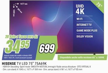 Offerta per Hisense - Tv Led 75" 75A69K a 699€ in andronico