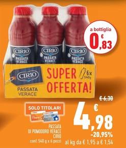 Offerta per Cirio - Passata Di Pomodoro Verace a 4,98€ in Conad Superstore
