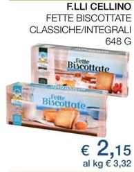 Offerta per F.lli Cellino - Fette Biscottate Classiche a 2,15€ in Coop
