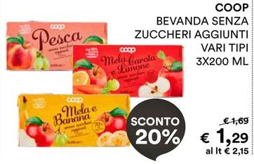 Offerta per Coop - Bevanda Senza Zuccheri Aggiunti a 1,29€ in Coop