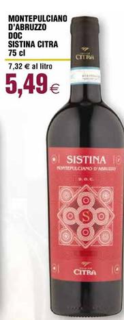 Offerta per Citra - Montepulciano D'Abruzzo DOC Sistina a 5,49€ in Ipercoop